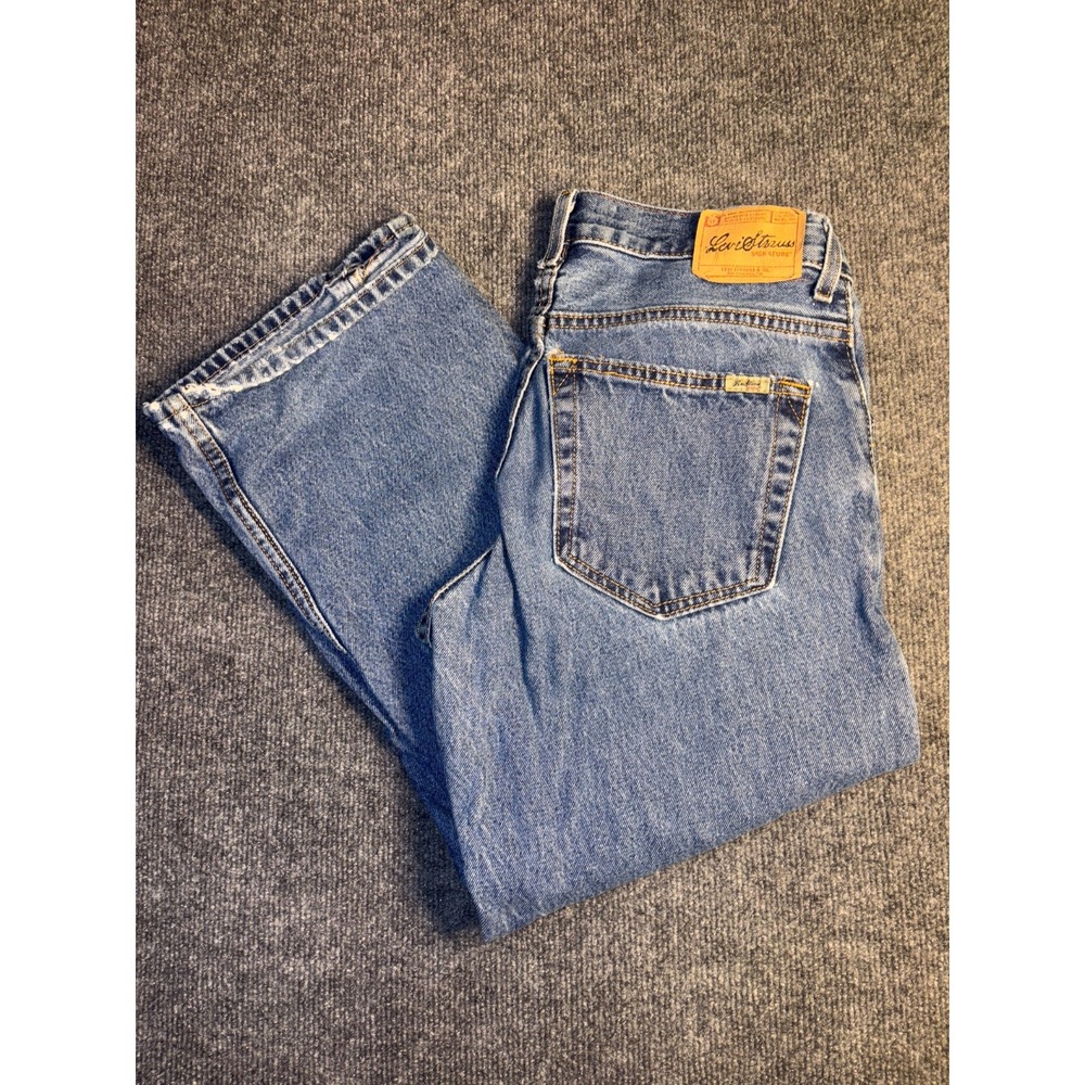 Levi's‎ Cropped Jeans Womens 12 Blue Denim Stretch Mid Rise Loose Fit Logo Patch